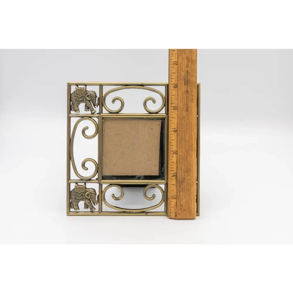 Vintage Brass Elephant Picture Frame Scroll Metal Ornate Tabletop Photo Holder